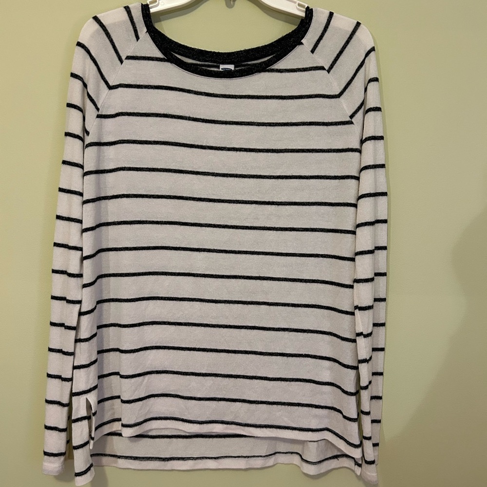 Old Navy Luxe White And Grey Striped Long Sleeve Shirt